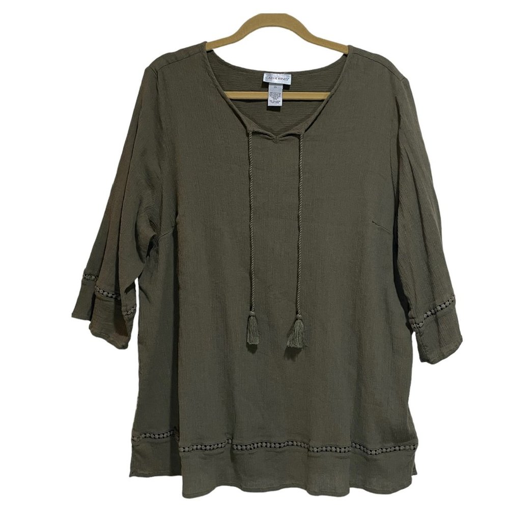 Catherines Green Tassel Boho Blouse Top - Picture 1 of 11
